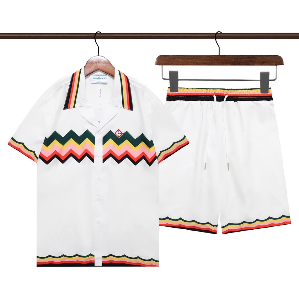 Casablanca Men's fashionable casual letter printed short-sleeved shirt + shorts